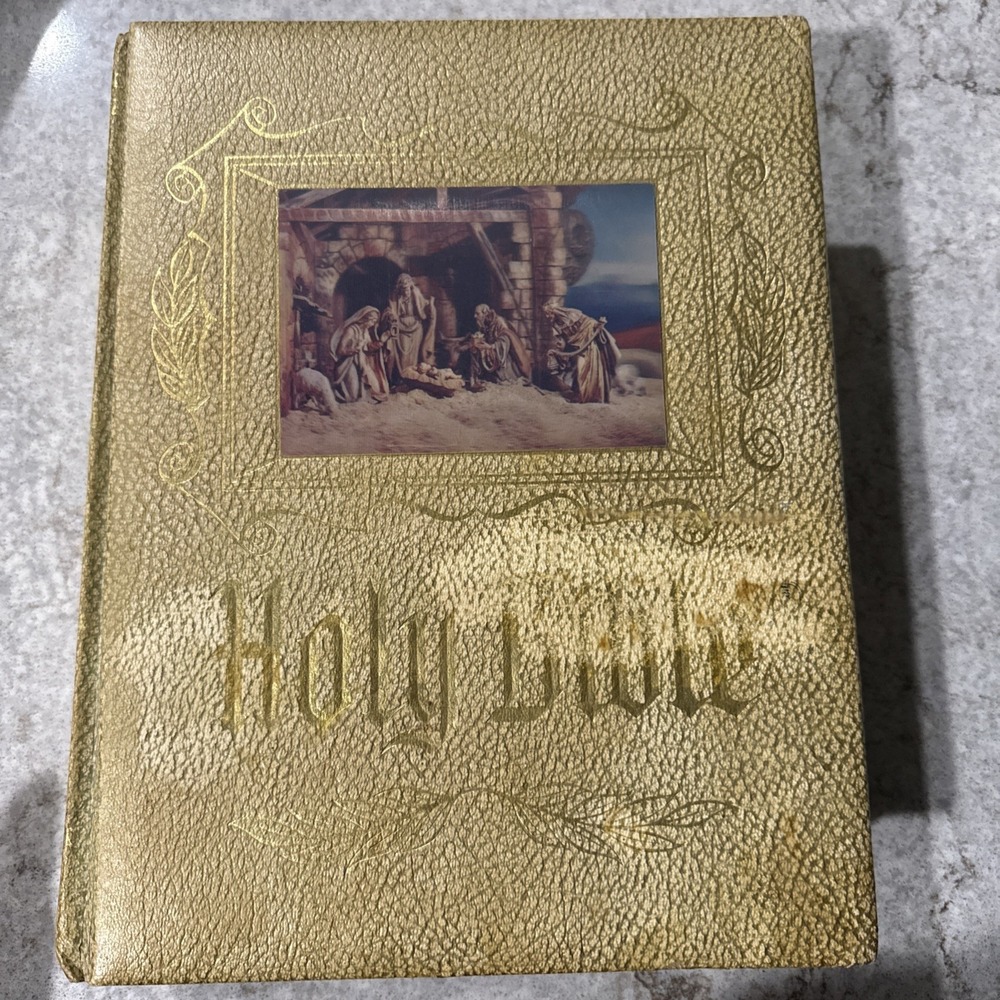 Vintage Holy Bible Hertel Blue Ribbon Reference 1971 Edition Illustrated Gold